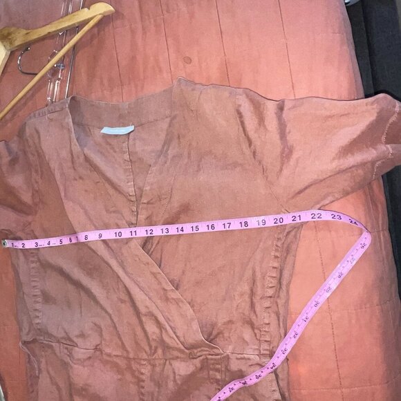 Everlane Rust Brown Linen Wrap Short Sleeves & Wide Legs Women's Jumpsuit Size 1 - Picture 8 of 10